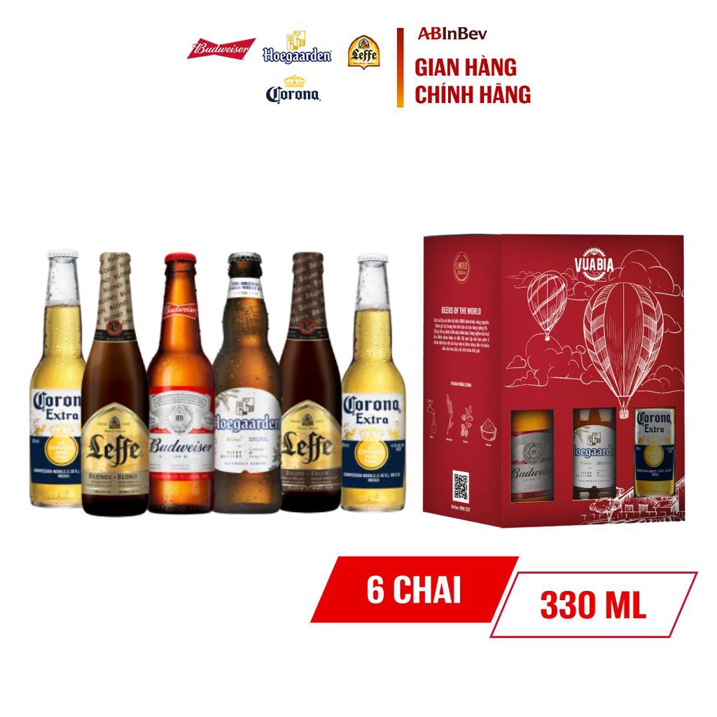 Lốc 6 chai bia Beers of the world – Phiên Bản Mùa Hè (Budweiser, Leffe, Hoegaarden, Corona)