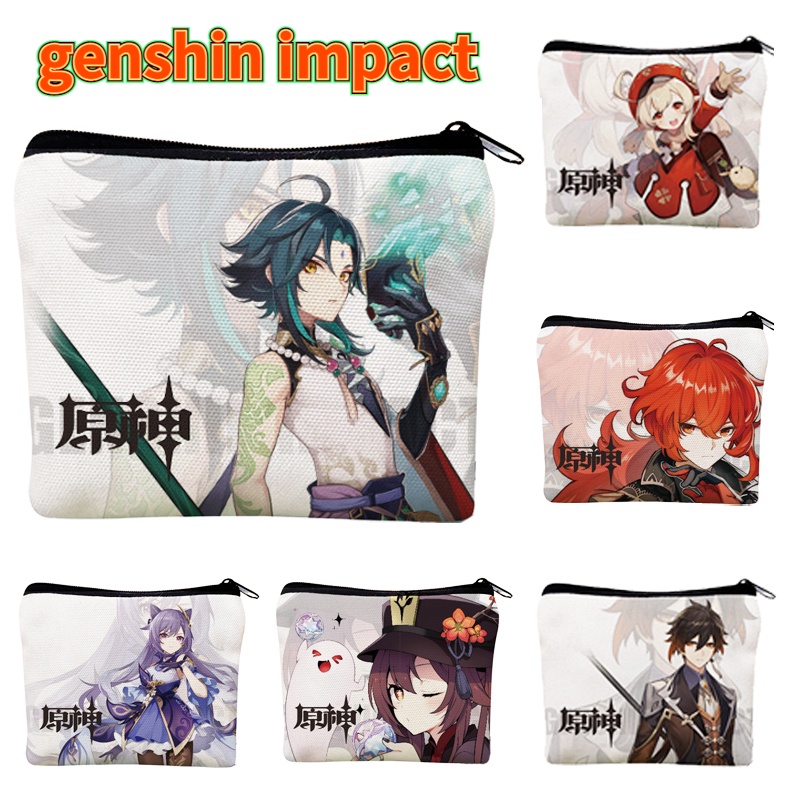 Ví Canvas Đựng Tiền Xu In Hình Game Genshin Impact Zhongli Xiao Keqing Hutao