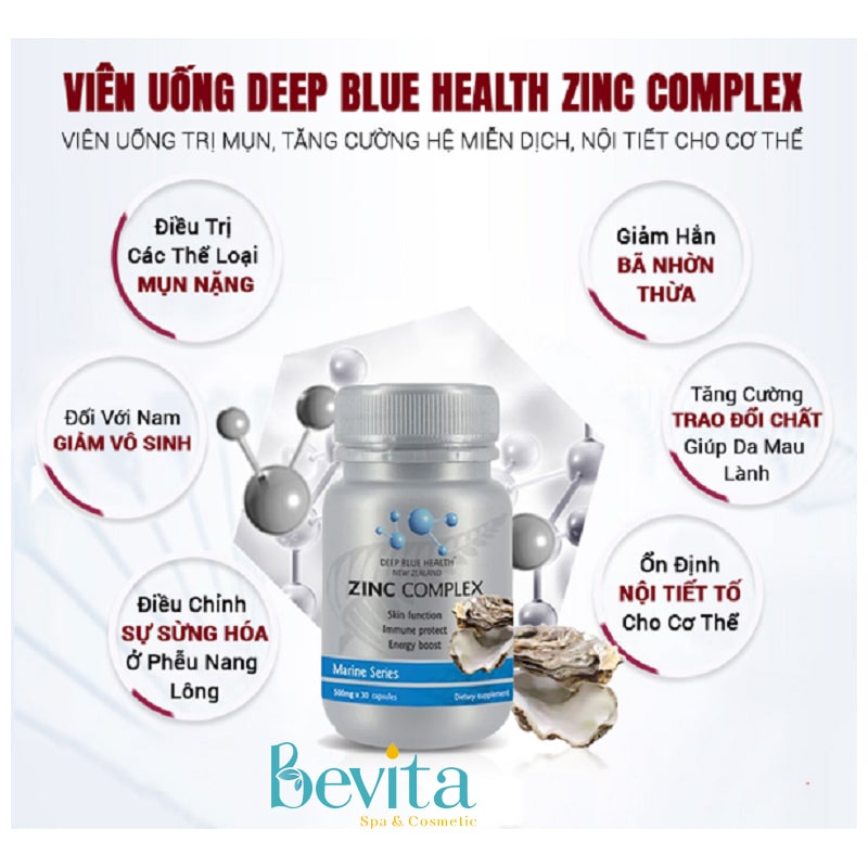 Viên uống hỗ trợ nội tiết cơ thể Deep Blue Health Zinc Complex 60 viên - Bevita
