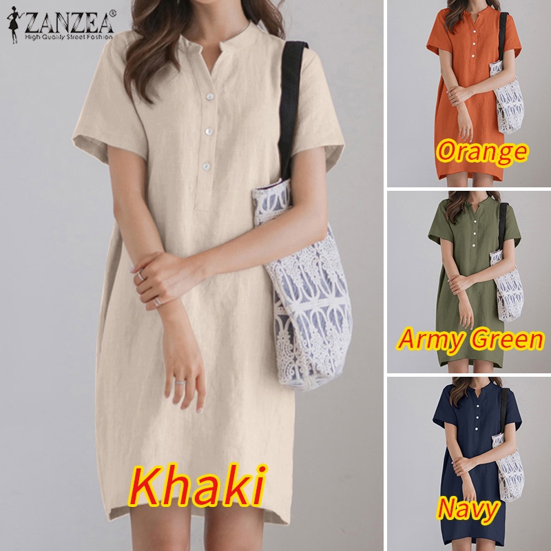 Zanzea Đầm ôm Ngắn Tay Cổ Tròn Form Rộng Màu Trơn Thời Trang