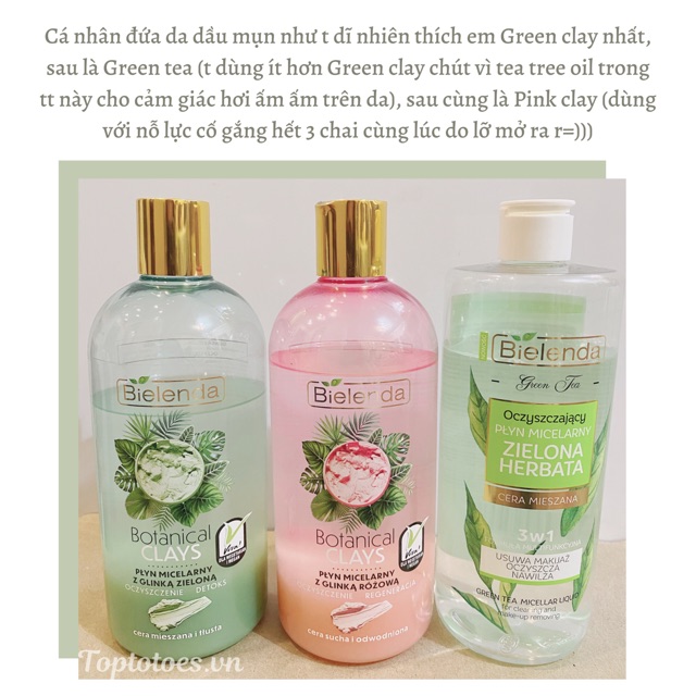 Nước tẩy trang Bielenda Botanical Clays/ Green Tea 500ml làm sạch sâu da | BigBuy360 - bigbuy360.vn