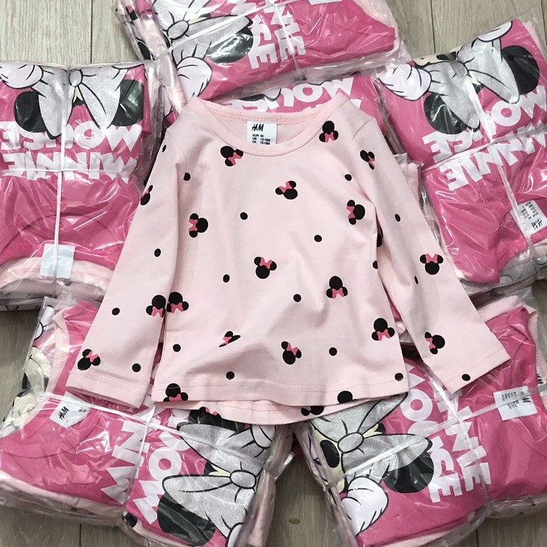 SALE -  Áo dài tay bé gái - Set 3 cặp áo dài tay Minnie và elsa HM chất cotton cho bé gái size 1-6 tuổi