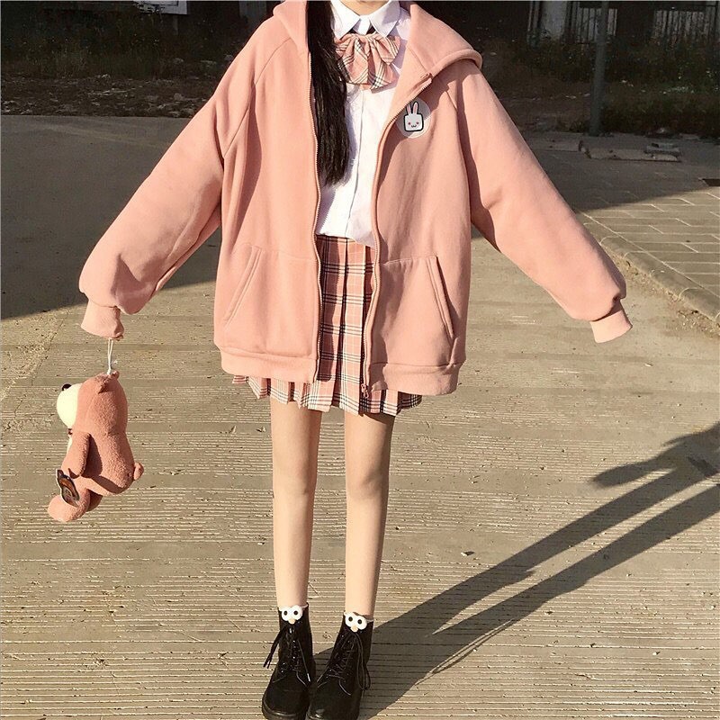 [ FREESHIP ] ÁO KHOÁC HOODIE NỈ NGOẠI NỮ UNISEX FORM RỘNG MÀU HỒNG CAO CẤP BABO THÊU MẶT THỎ ĐỦ SIZE SIÊU HOT-TH26 | BigBuy360 - bigbuy360.vn