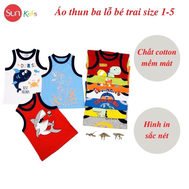 Áo thun ba lỗ bé trai, size nhí 1-5, hàng made in vn, chất cotton xuất dư đẹp - SUNKIDS1