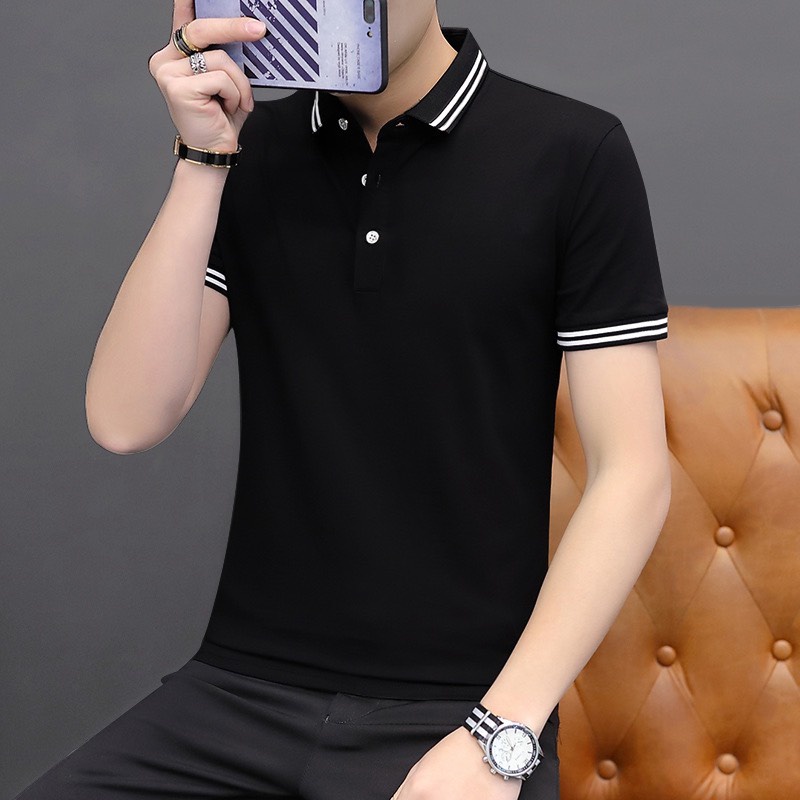 Áo Polo nam cổ bẻ Viền Kép Cổ và Tay chất cá sấu Cotton co dãn dáng basic trẻ trung 3 màu - Poloman1