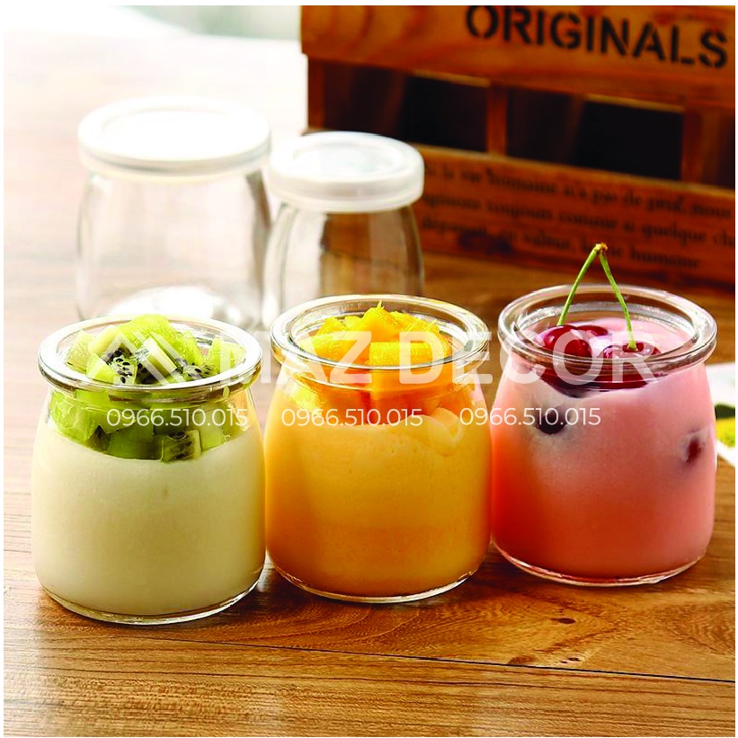 GIÁ SỈ TẠI XƯỞNG Hũ Lọ Thủy Tinh Làm Đựng Sữa Chua Thủy Tinh Có Nắp Trắng Trơn Dung Tích 100ml, 200ml đẹp giá rẻ