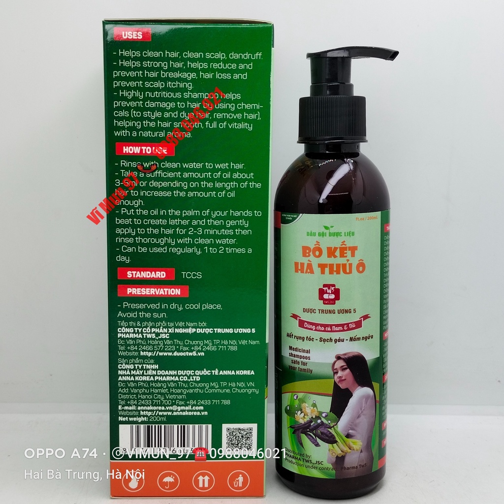 Dầu gội dược liệu BỒ KẾT HÀ THỦ Ô dược trung ương 5 chai 200ml