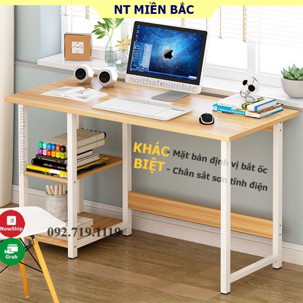 Bàn học kèm kệ sách KT, khung sắt sơn tĩnh điện, đặc biệt bàn lắp ráp dễ dàng do được định vị sẵn