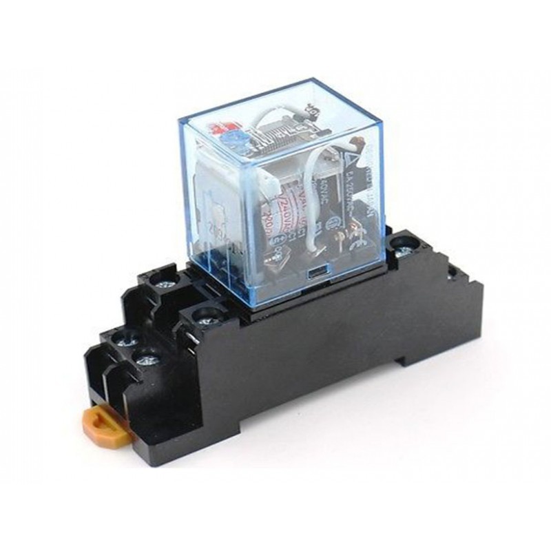 Relay trung gian kính LY2N-J 8 chân dẹp lớn màu trắng điện áp 24VDC, 220VAC dùng chân đế PTF08A