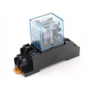 Relay trung gian kính LY2N-J 8 chân dẹp lớn màu trắng điện áp 24VDC, 220VAC dùng chân đế PTF08A
