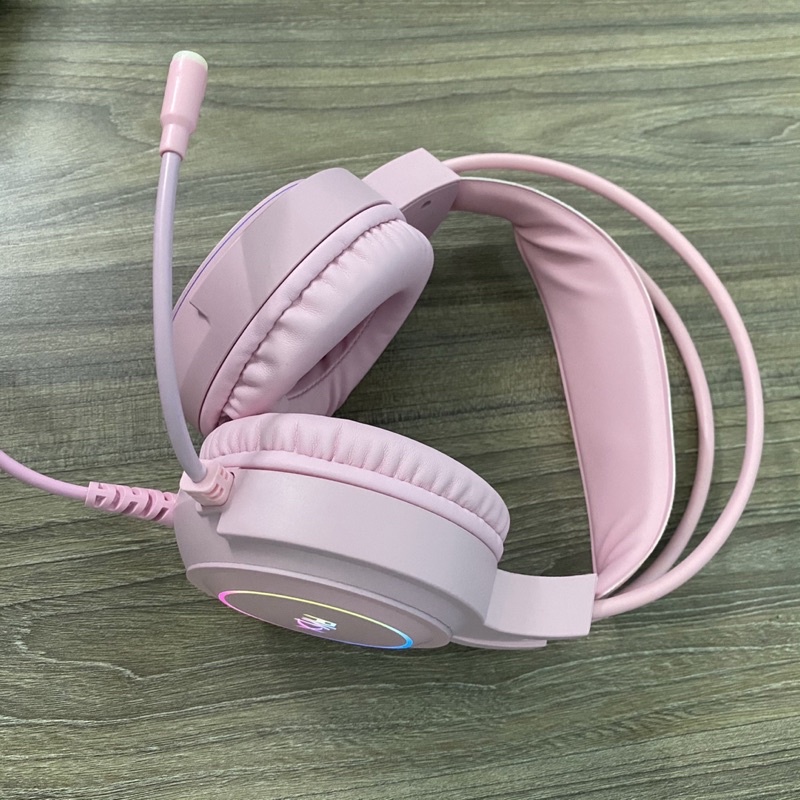 Tai nghe chụp tai, tai nghe gaming RKX kèm mic có đèn led dễ thương. màu hồng chân usb 7.1