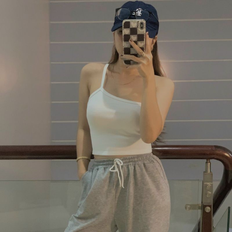 Áo Croptop Kiểu 1 Dây Ôm Body Chất Len Tăm Cực Sexy Dễ Phối Dành Cho Nữ