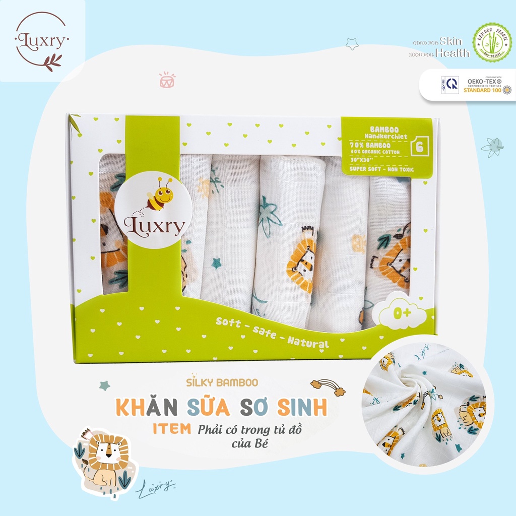 Khăn sữa sợi tre Luxry cho trẻ sơ sinh họa tiết đáng yêu chất vải sợi tre mềm mịn kháng khuẩn