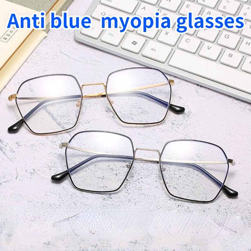 Thời trang chống ánh sáng xanh kính cận thị chống bức xạ kính cận thị nam và nữ gọng kính lớn gọng kim loại độ【-50°to-600°】