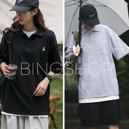 Áo polo tay lỡ unisex túi ngực Bingshop vải đẹp freeship