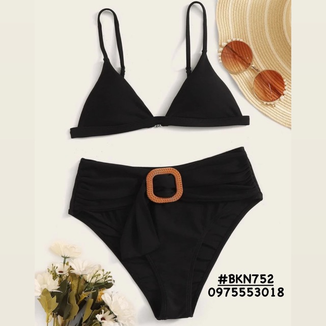 [BKN752] &lt;ÂU&gt; SET BIKINI ĐEN KÈM BELT (CẠP CAO)