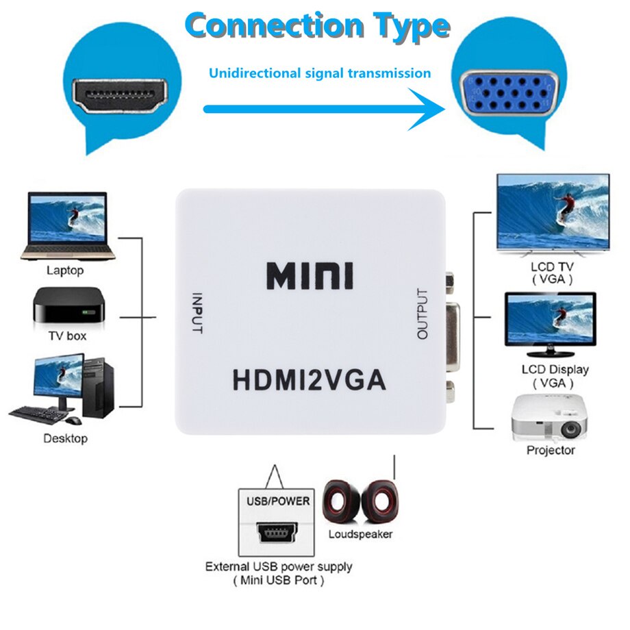Bộ chuyển đổi HDMI sang VGA analog HD 1080p cho PC/ laptop/ máy tính bảng/ một số loại màn hình