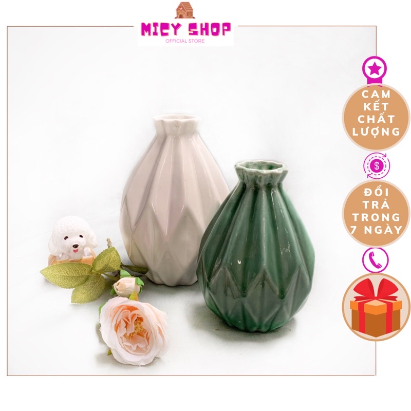 Lọ hoa decor gốm sứ Bát Tràng trang trí đẹp Lọ cắm hoa tươi hoa lụa hoa khô rẻ đẹp mini nhỏ xinh Màu trắng, xanh 20m