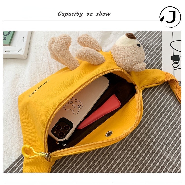 Túi đeo chéo ngực bằng canvas hình gấu dễ thương