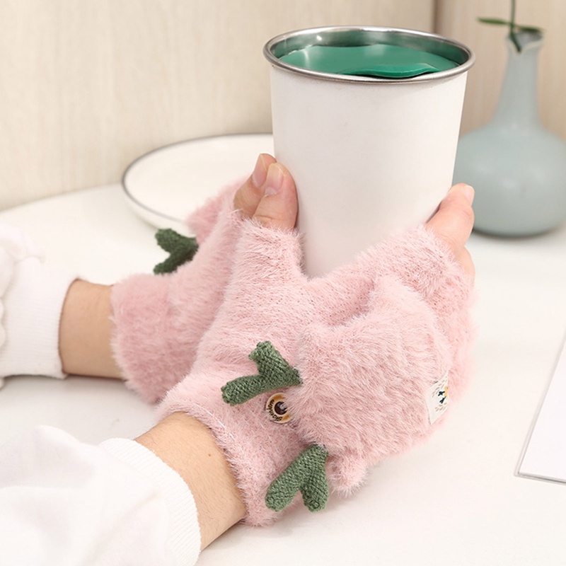 Găng Tay Len Hở Ngón Có Đầu Bịt Đính Sừng Hươu Thời Trang Hàn Quốc Xinh Xắn