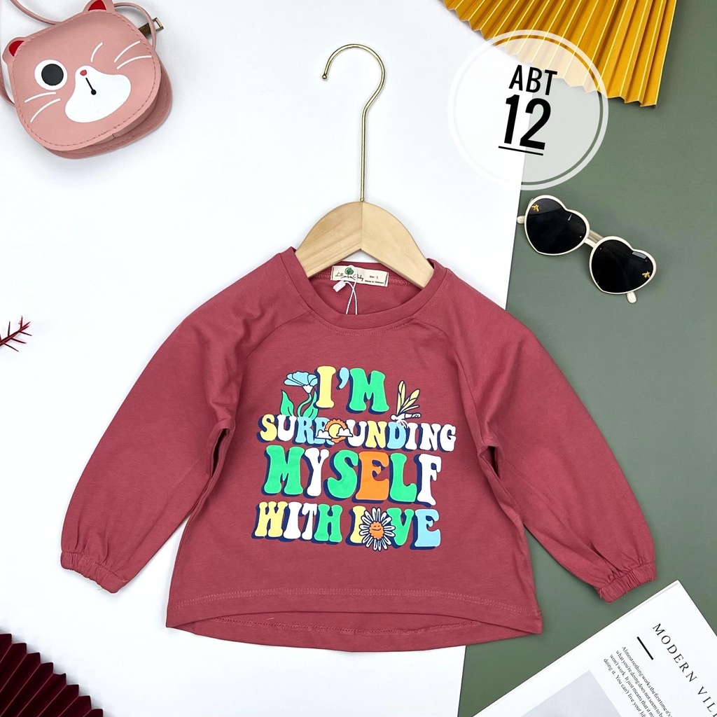 Áo phông dài tay cotton LITIBABY, tay áo bo chun bé gái