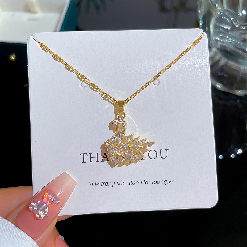 Vòng cổ titan nữ không gỉ dây chuyền thiên nga đính đá pha lê cao cấp trang sức titan thời trang sang trọng
