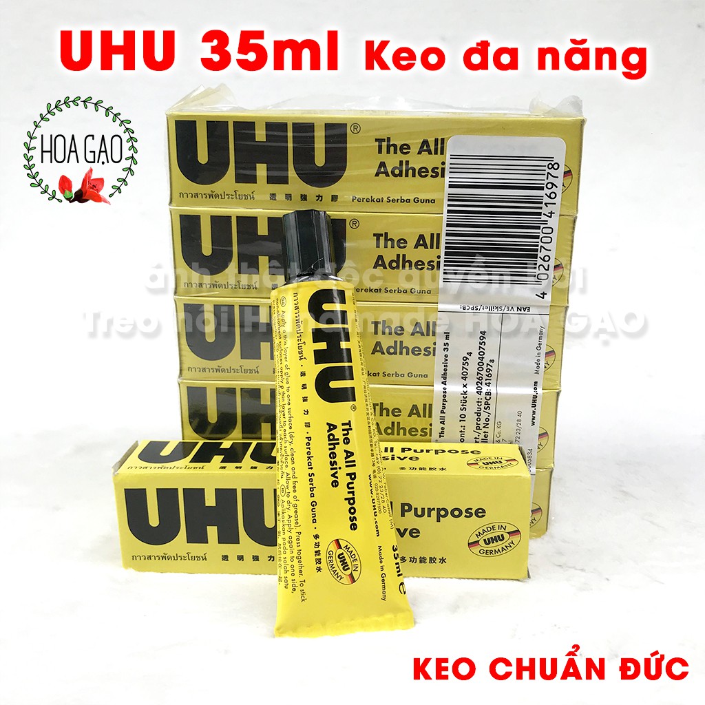 keo dán giấy vải, keo dán đa năng siêu dính UHU 35ml HOA GẠO GU chuẩn Đức trong suốt free ship