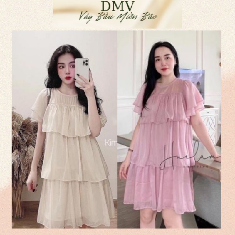 Đầm bầu cao cấp chất von thái sang chảnh vô cùng váy bầu cánh tiên 2 lớp mát mềm mịn free size 43~68kg