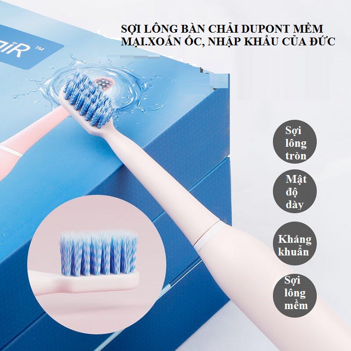 Bàn chải điện thông minh Tặng đầu rửa mặt - Bàn chải đánh răng tự động 5 chế độ chống nước IPX7