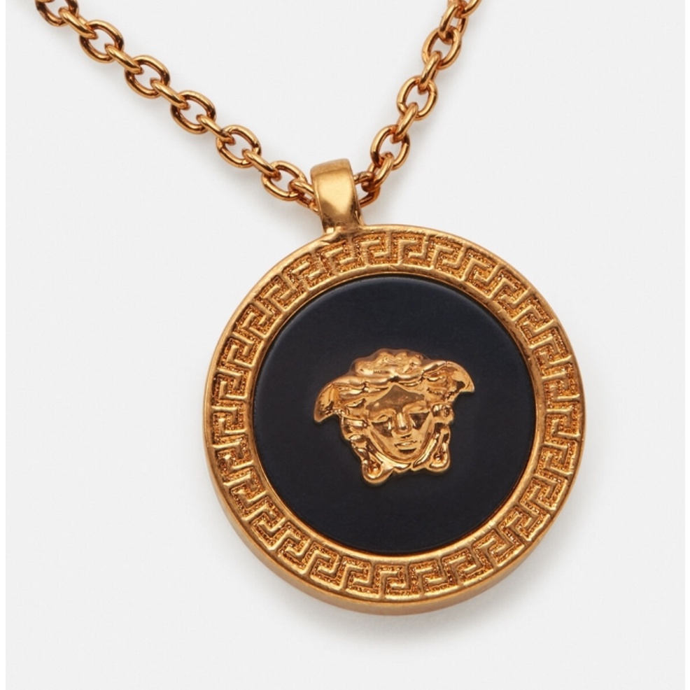 VERSACE [EVERSACE] Dây chuyền mặt hình thẻ và chú chó Medusa màu đen