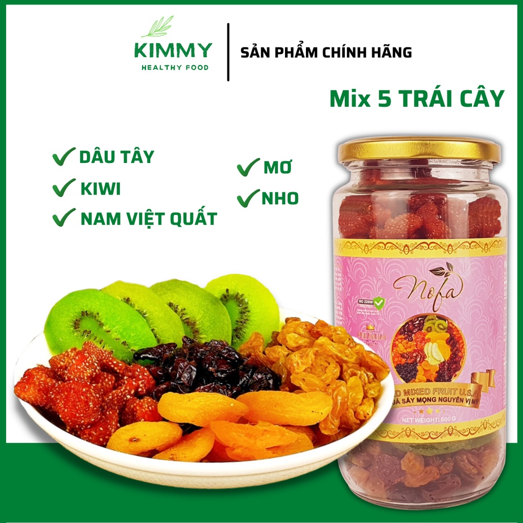 Trái cây sấy dẻo không đường NOFA 600g Mix 5 loại Dâu tây, Kiwi, Nam Việt Quất, Mơ, Nho nhập khẩu - KIMMY HEALTHY