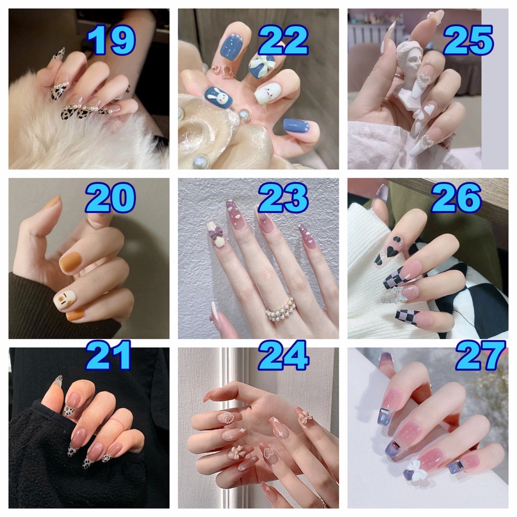 Set 24 Móng Tay Giả dài trong suốt đính nơ đá Gắn Nơ Xinh Xắn Thời Trang Cá Tính Cho Nữ móng giả đính nơ Kèm Keo Dán
