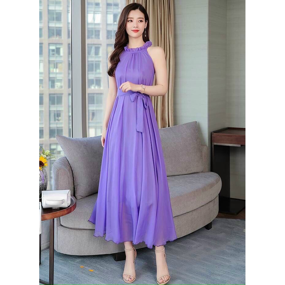 ĐẦM MAXI DÀI CỔ XẾP LY