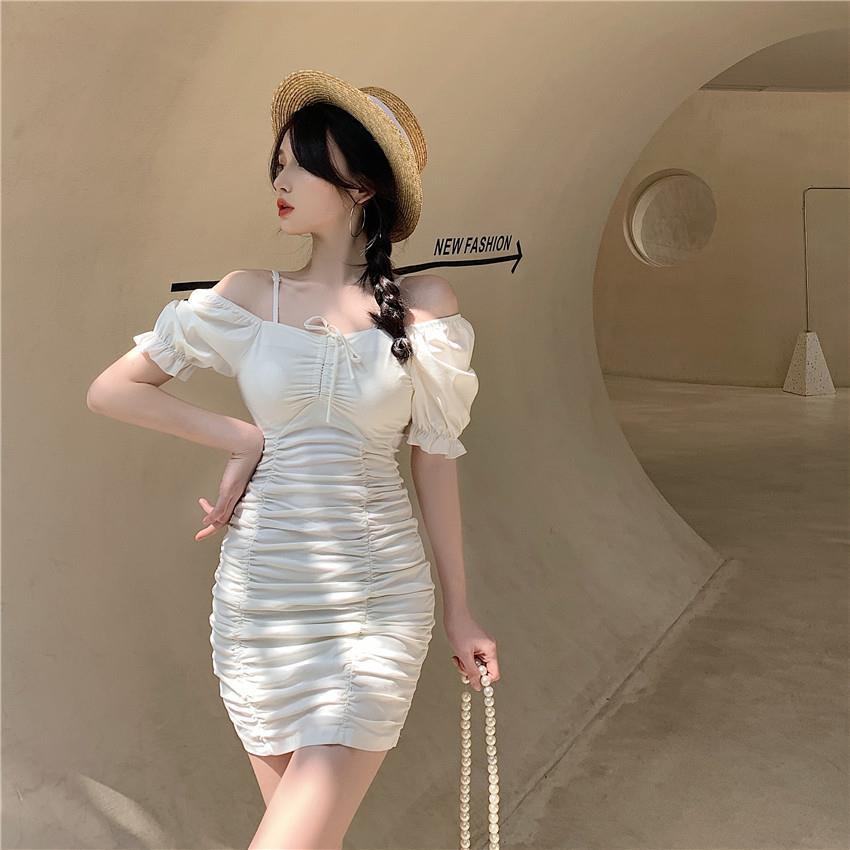 Đầm Tay Phồng Ôm Dáng Thời Trang Mùa Hè Phong Cách Pháp Mới Cho Nữ 2021