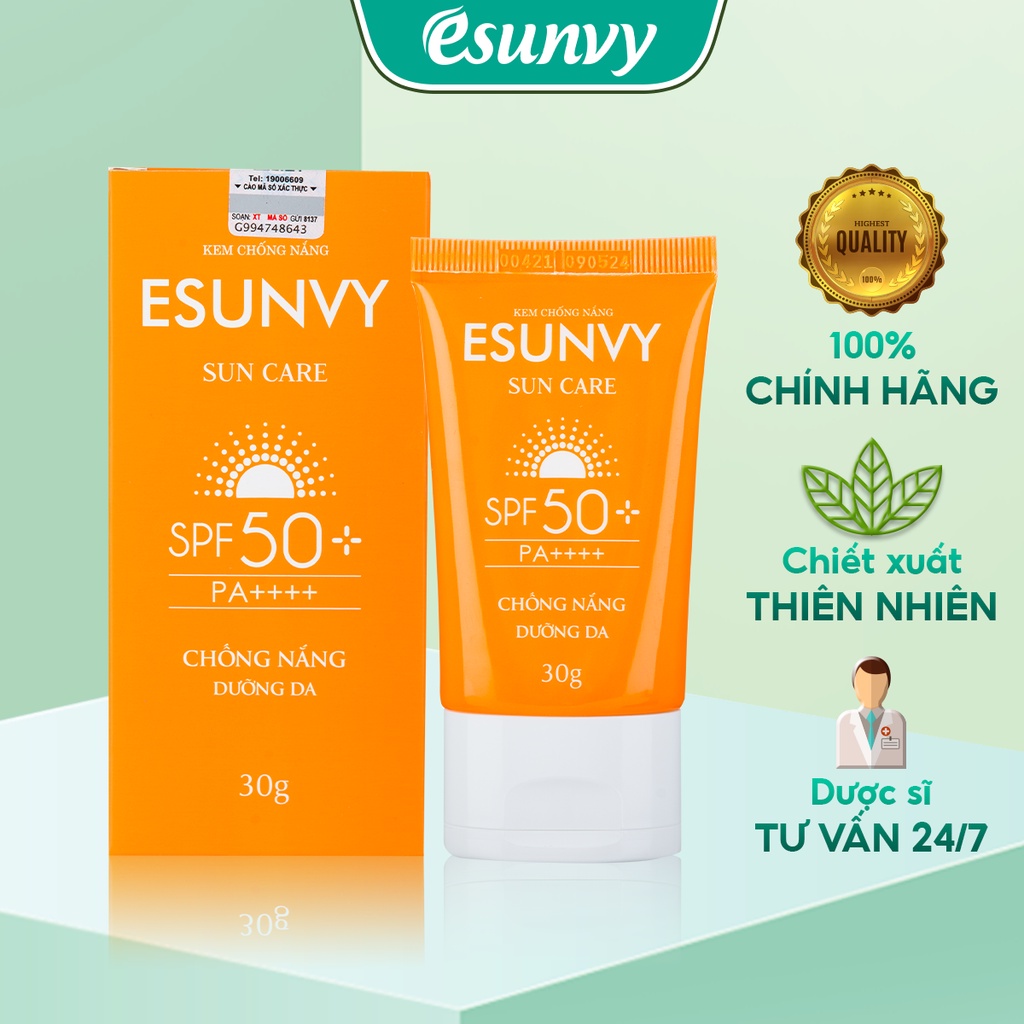 Kem Chống Nắng ESUNVY SUN CARE SPF50+/PA++++ Bảo Vệ Da, Hạn Chế Lão Hóa, Không Thấm Nước Và Bóng Nhờn Tuýp 30g TMP019