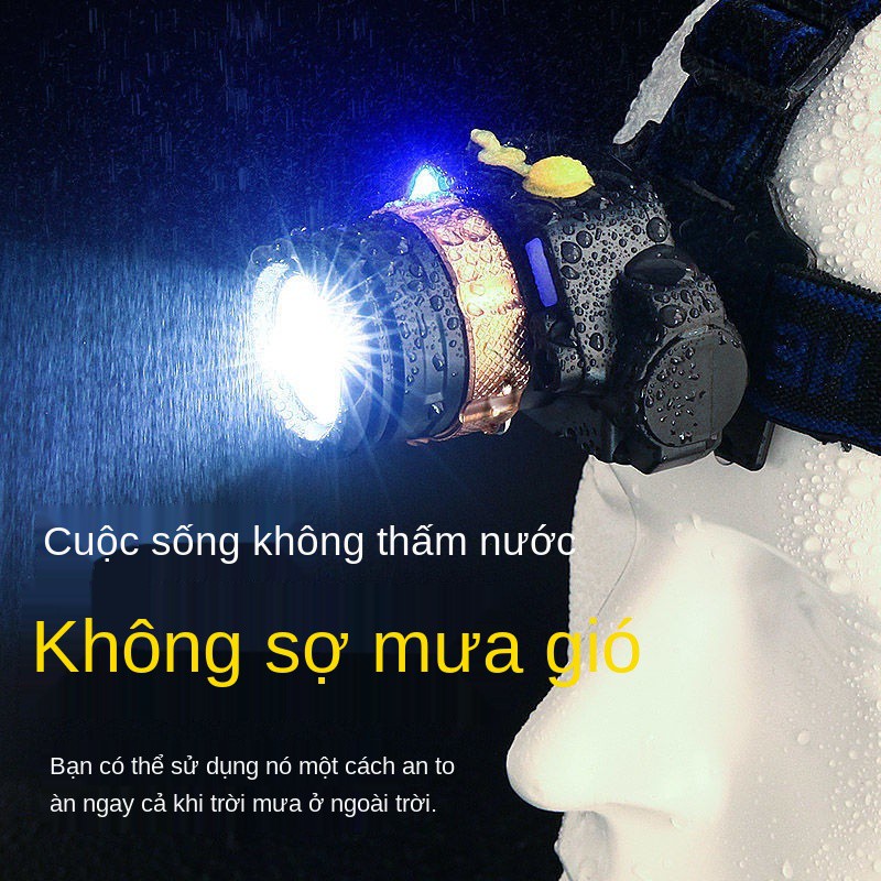 đèn pha ánh sáng mạnh chiếu xa LED có thể sạc lại chống thấm nước siêu gắn vào ban đêm đánh cá và thợ mỏ pin