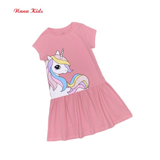 Đầm váy thun ngựa pony có tay hiệu H&T kids chất liệu thun cotton 4 chiều co giãn tốt cho người 1 tuổi đến 6 tuổi