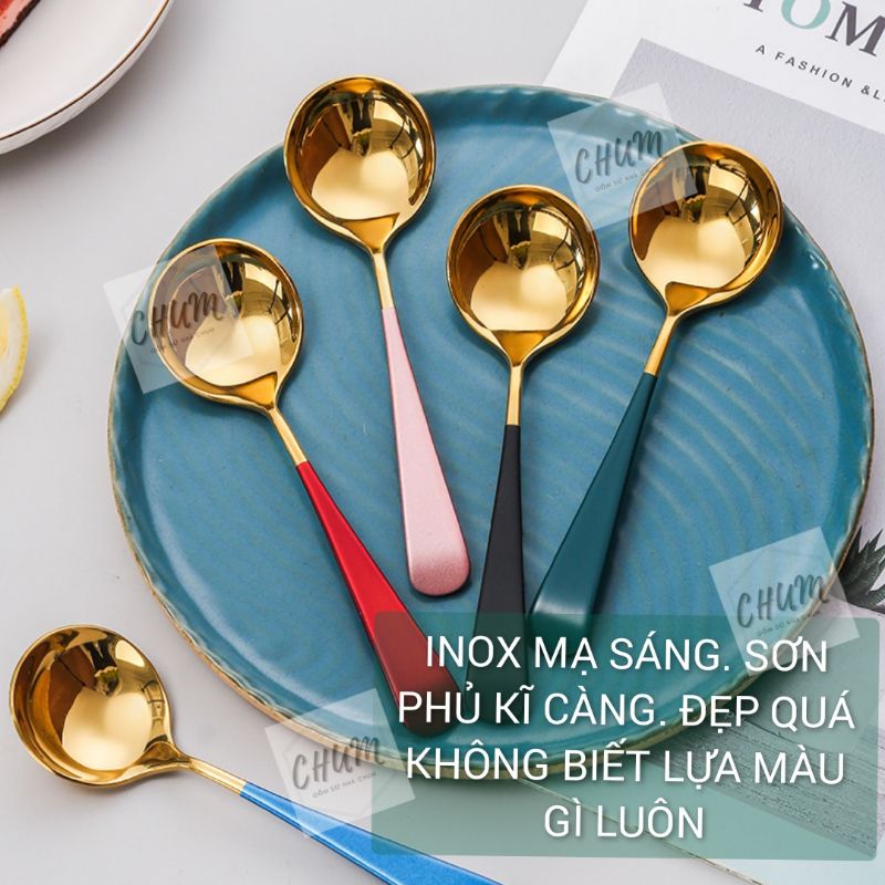 [Mã SKAMLSC164 giảm 10% tối đa 50K đơn 100K] THÌA ăn , thìa trang trí inox 304 mạ màu siêu chảnh Chumdecor