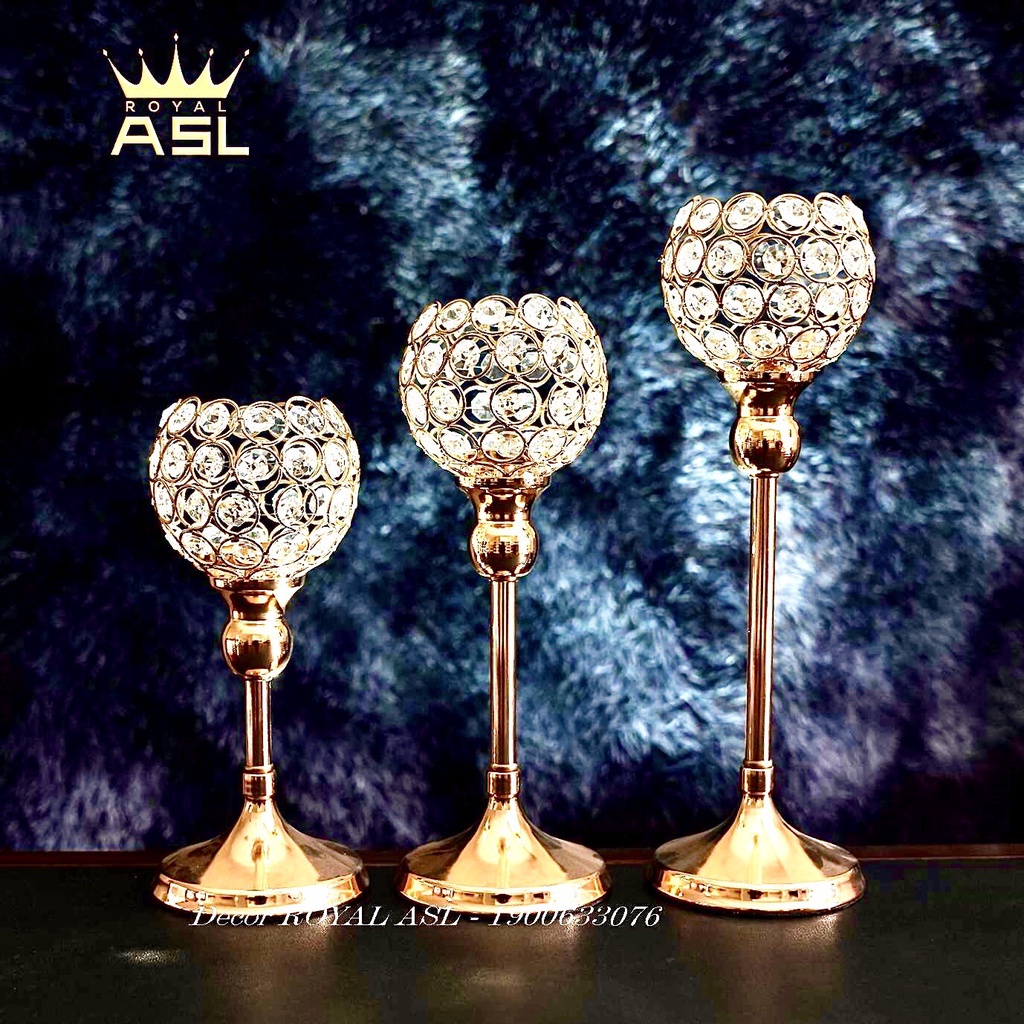 DECOR CHÂN NẾN TRANG TRÍ HÌNH LY TRÒN ĐÍNH ĐÁ PHA LÊ SANG TRỌNG - CN008, CN015, CN016
