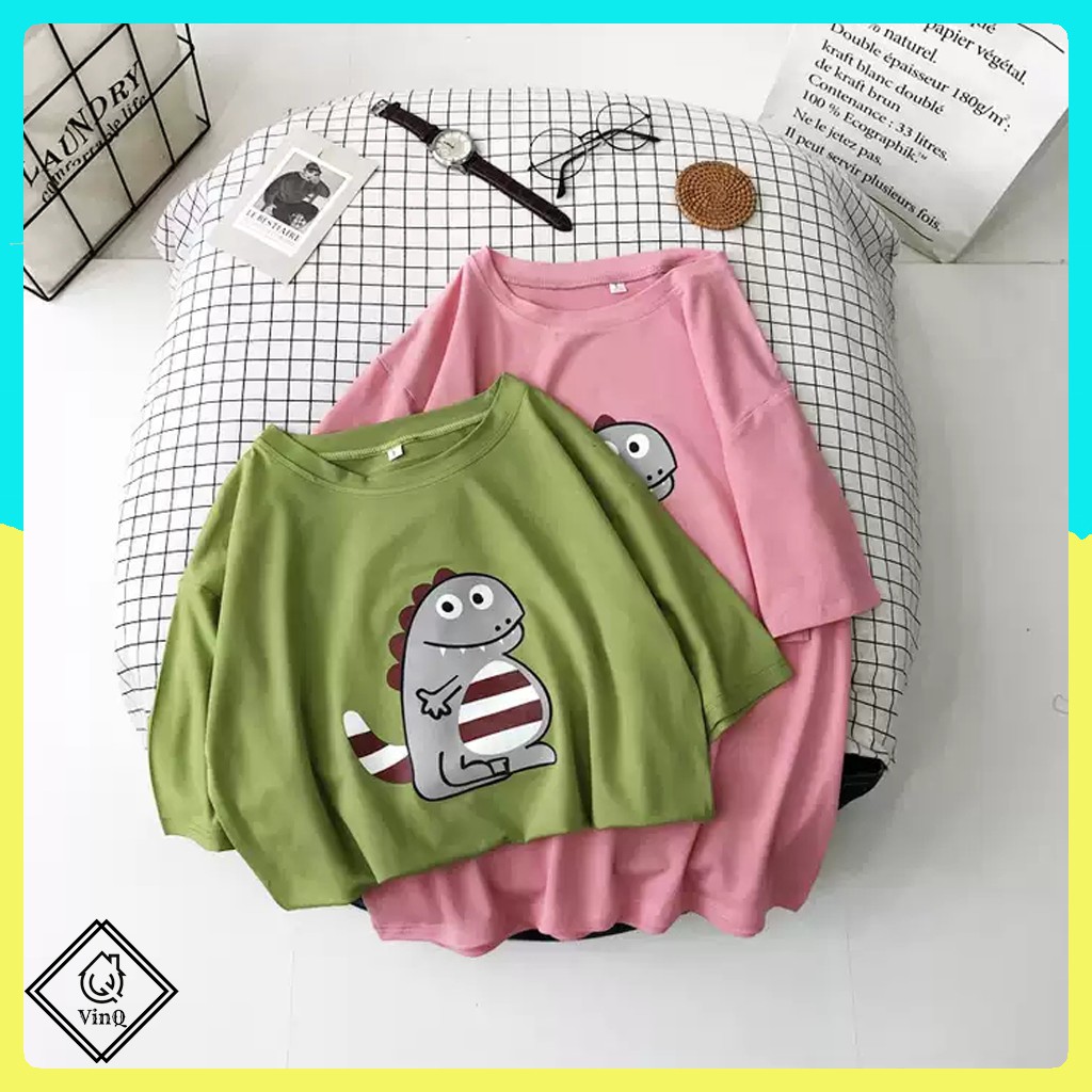 Áo Thun Khủng Long Sọc tay lỡ unisex - Áo Phông Form rộng, in Khủng Long Sọc, chất cotton bề mặt vải mềm ATIN90 | BigBuy360 - bigbuy360.vn