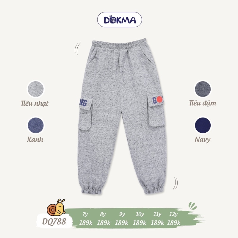 Quần nỉ da cá Dokma túi hộp cho bé trai thu đông chất dày dặn size 7-12Y DQ788