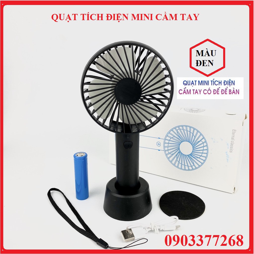 quat mini cầm tay tích điện chạy bằng pin N9 có đế để bàn 3 tốc độ gió siêu mát