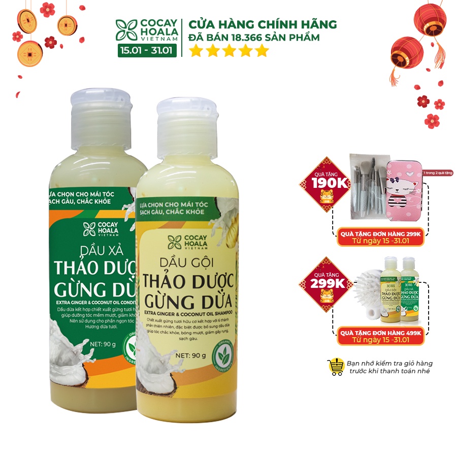 Dầu gội sạch gàu gừng dừa hữu cơ Cocayhoala dung tích 90g/chai size du lịch