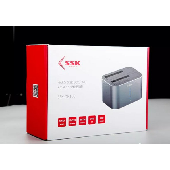 HDD Docking SSK DK 100 Đế cắm 2 ổ cứng 2.5/3.5 Sata III cổng USB 3.0 SSK DK100