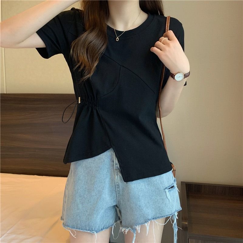 Áo thun IELGY ngắn tay phối dây rút phong cách Hàn Quốc cho nữ