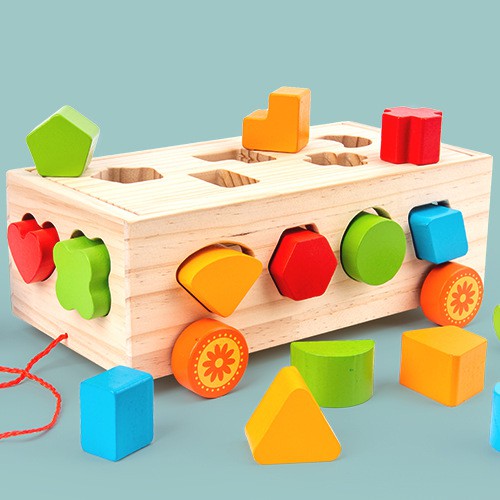 [Hàng mới] Đồ chơi xe kéo thả hình khối, thả số bằng gỗ thông mình cho bé từ 1 2 3 tuổi vừa học vừa chơi