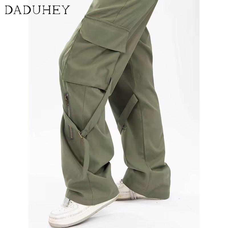 DaDuHey Men's and Women's Fashionable Solid Color Multi-Pocket Cargo Pants Loose Street All-Matching Retro Casual Pants