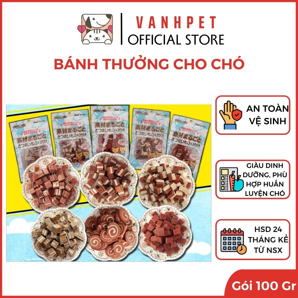 Bánh thưởng cho chó ăn liền vị thịt bò thịt heo cao cấp gói 100gr - vanhpet