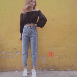 Quần baggy bò xuông gập gấu