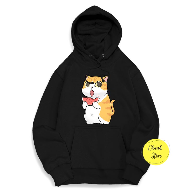 Áo Hoodie Dáng Rộng Nam Nữ Chó Mèo Ăn Dưa Siêu Cute